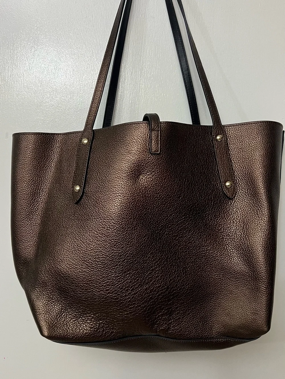 Coach Metallic Bronze Pebbled Leather Tote with Gold Hardware